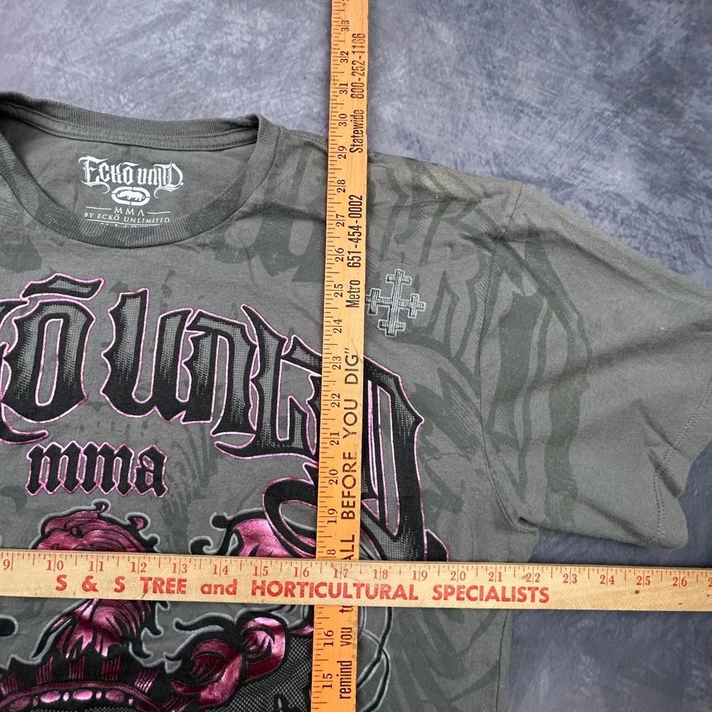 Vintage Ecko Unltd MMA Graphic T-Shirt Grey Pink XL Y2K Skater Boxy Fit 481 - Picture 5 of 8